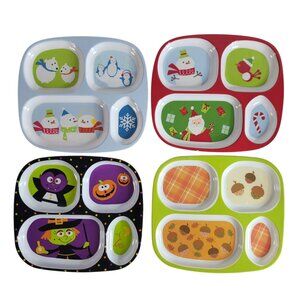 Target Holiday 08 Melamine Divided Plates Set of 4 Halloween Thanksgiving Xmas